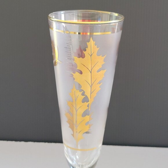 MCM Libbey Golden Foliage Pilsner Beer Glass Set of 2 Gold Leaves Frosted Glass - Picture 3 of 11